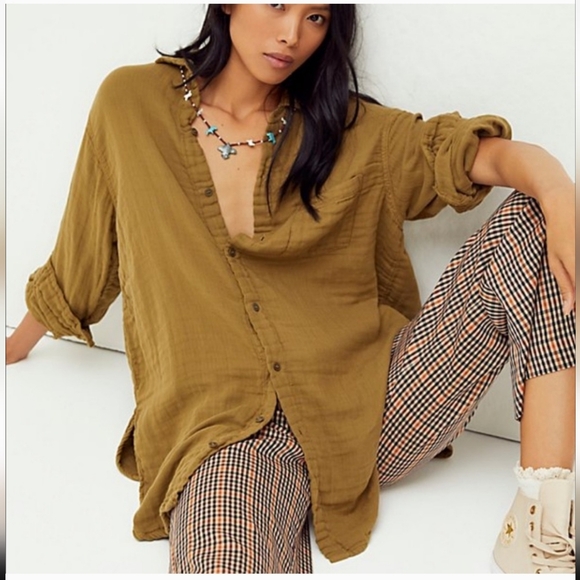 Free People X Cp Shades Marella Double Cloth Buttondown Shirt XS Grn/Vert - Picture 3 of 12